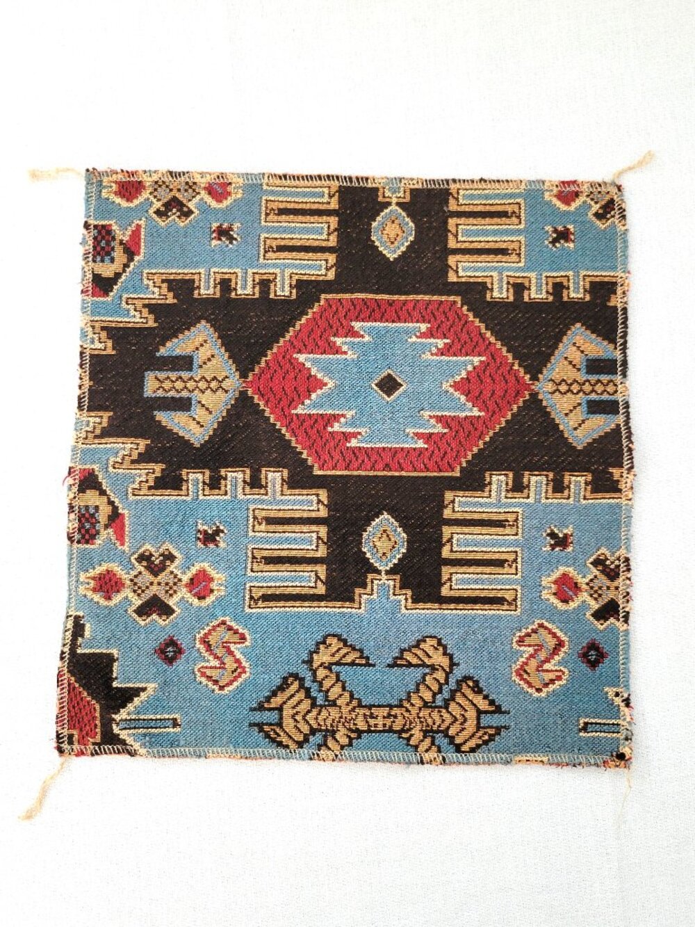 Antique Hand-Woven Kilim Fragment 11"x11.5" Patch Boho Wall Art